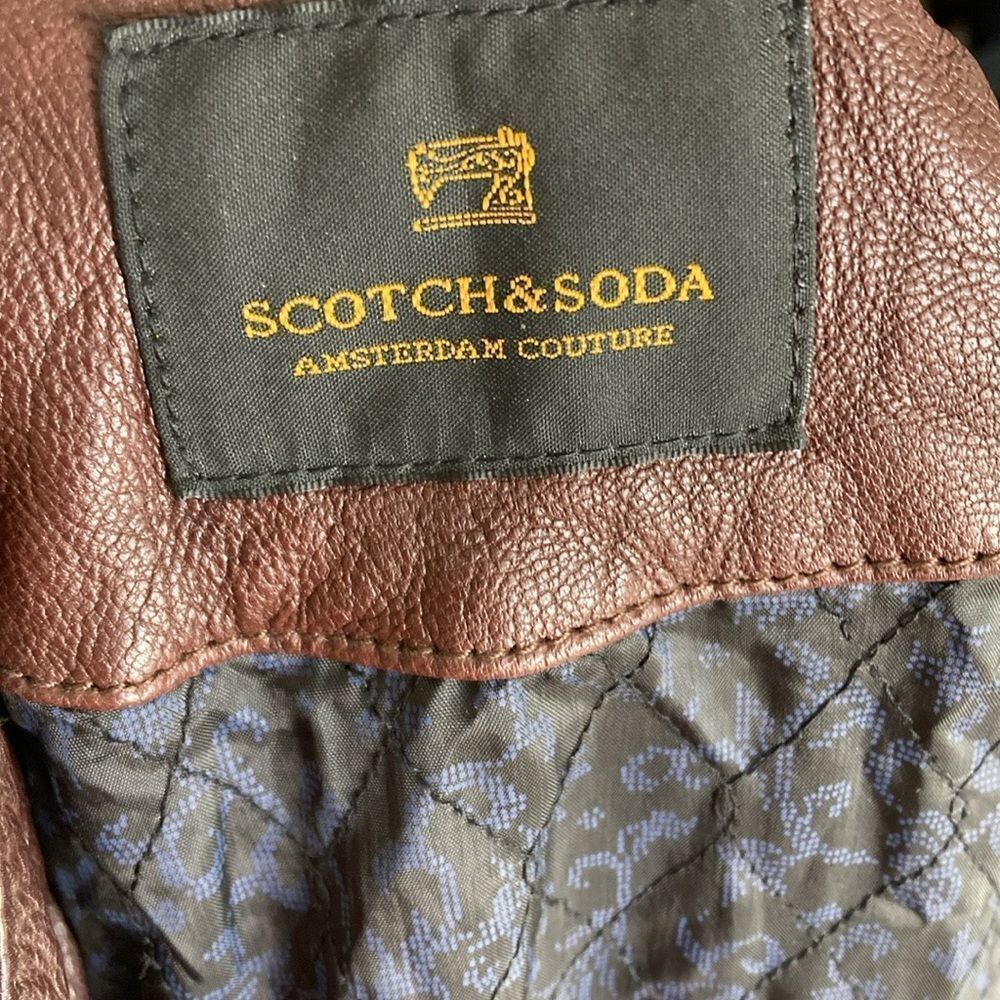 Scotch and Soda Brown Leather Jacket Sz L - Picture 11 of 12